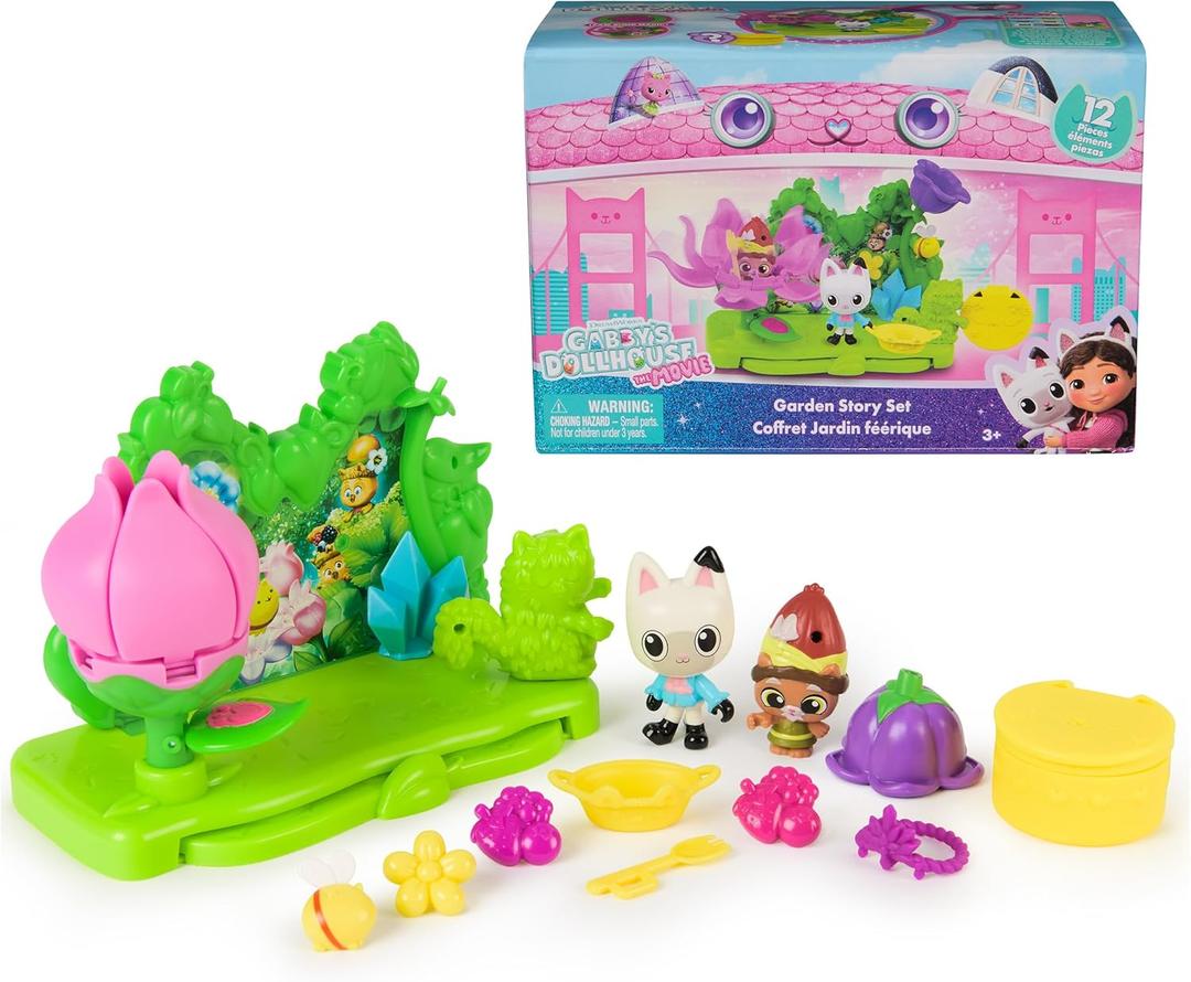 Gabby's Dollhouse: The Movie, Garden Story Set, Pandy Paws & Kitty Gnome Figures and 9 Dollhouse Accessories, Kids Toys for Girls & Boys Ages 3 and Up