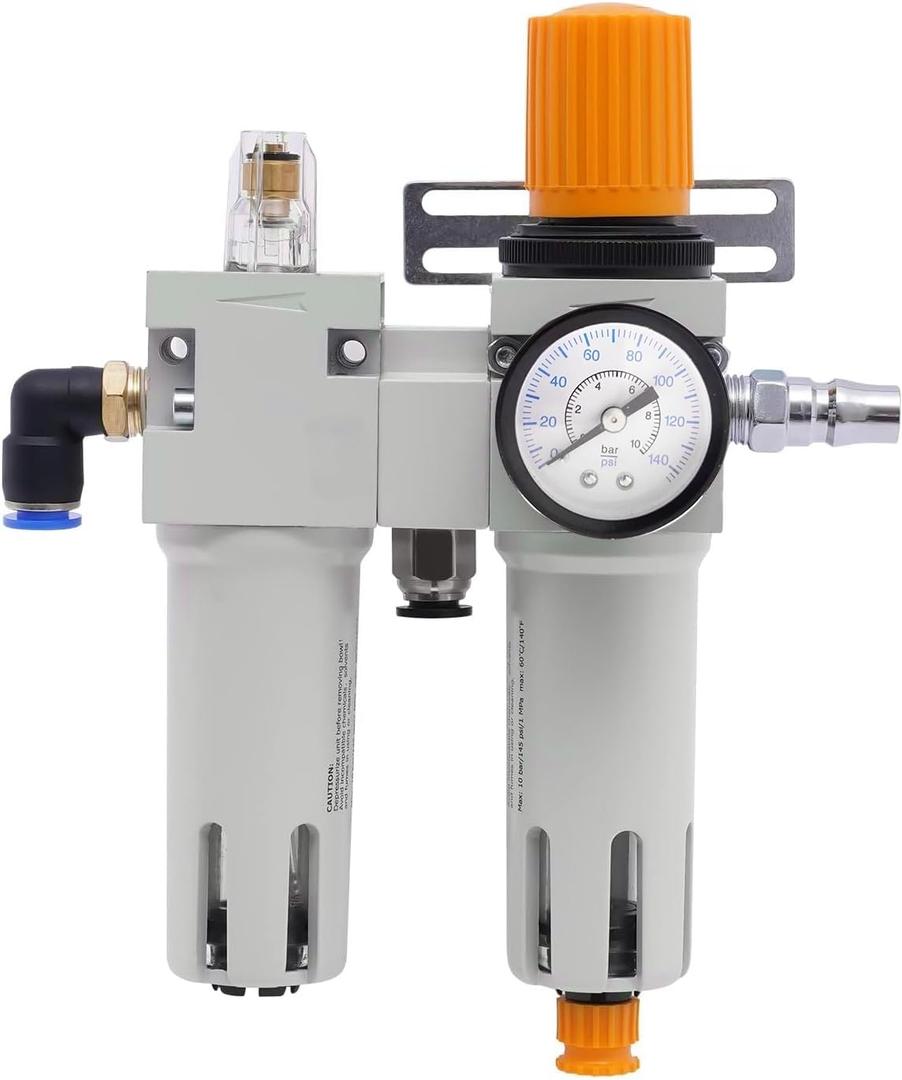 Generic 1/2"" NPT Tire Changer Oil Water Separator, Inline Pressure Regulator with Pressure Gauge, Oil Water Regulator for Tire Changer, Max. 145psi, with Connectors & Mounting Accessories