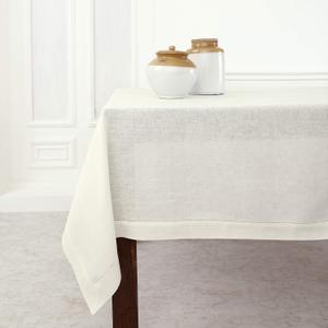 Solino Home Linen Ivory Tablecloth 60 x 144 Inch - Classic Hemstitch, 100% Pure Linen Rectangular Tablecloth - Machine Washable Table Cloth for Summer
