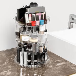 Yieach 360 Rotating Makeup Organizer for Vanity,Clear Spinning organizer and Make up organizers for Counter,Adjustable Lazy Susan Bathroom Organizer for Beauty Product and Skin Care Storage Carousel (NO Patterns Decor)
