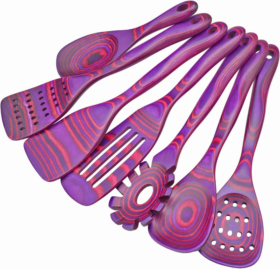 7 PCS Pakkawood Kitchen Utensils | Kitchen Cooking Utensil Set | Pakkawood Utensils | Non-Stick Wooden Spoons | Wooden Spoons for Cooking | Byzantium