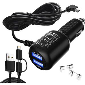 Car Charger for Gar'min Nuvi, Gar'min GPS Charger Cable,Mini USB Power Cord Cable Dual Port USB Vehicle Power Charging Cable Cord for Garmi Nuvi C255 Dashcam