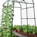 Garden Trellis Arch 7FT PP-Coated Stainless Steel Metal Extra Tall Cucumber Trellis Arch Garden Arch Trellis for Climbing Plants Outdoor Vegetable Trellis with Trellis Netting (Black)