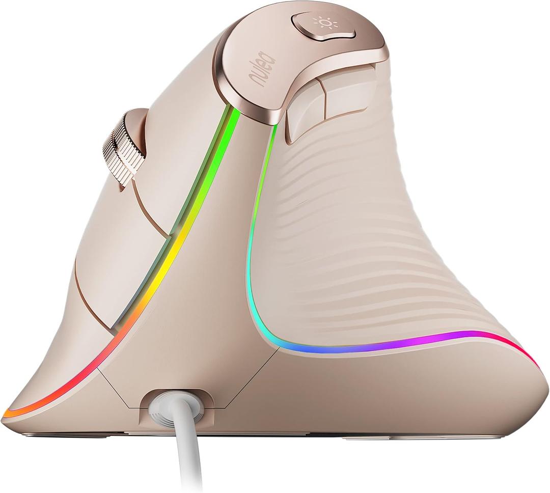 Nulea M504 Wired Vertical Mouse, USB Ergonomic Optical Mouse with 4 Adjustable DPI, 11 RGB Backlight Modes, Compatible for Laptop, PC, Desktop, Mac, Pink