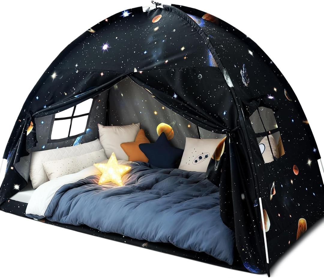 Sherilyn Twin Bed Toddler Canopy Tent, Kids Indoor Canopy Privacy Space Sleeping Playhouse Blackout Bunk Bed Tents Twin Size (Galaxy Tent) for Boys Girl Birthday, Christmas House Gift