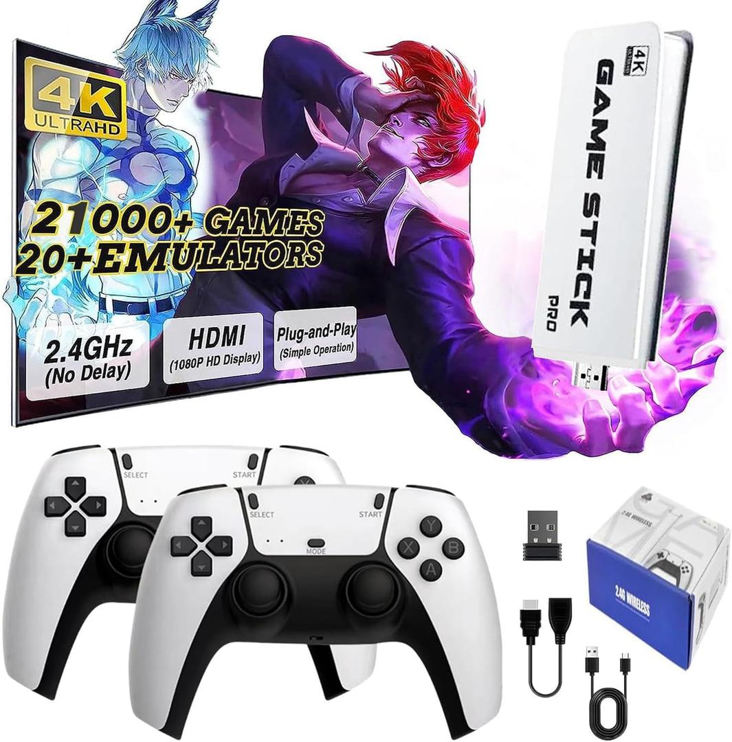 Upgrade Retro Gaming Console, Retro Game Stick 21,000+ Built-in Classic Video Games, Plug & Play HDMI 4K for TV with 2 Wireless Controllers, Emulator Console 128GB (TOP+)