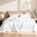 Love's cabin Full Size Satin Sheet Sets - 4 Piece White Silky Satin Sheet Set Full with Deep Pocket, Luxury Silk Feel Satin Bed Sheets Full Bedding Set (1 Flat Sheet,1 Fitted Sheet,2 Pillow Cases)