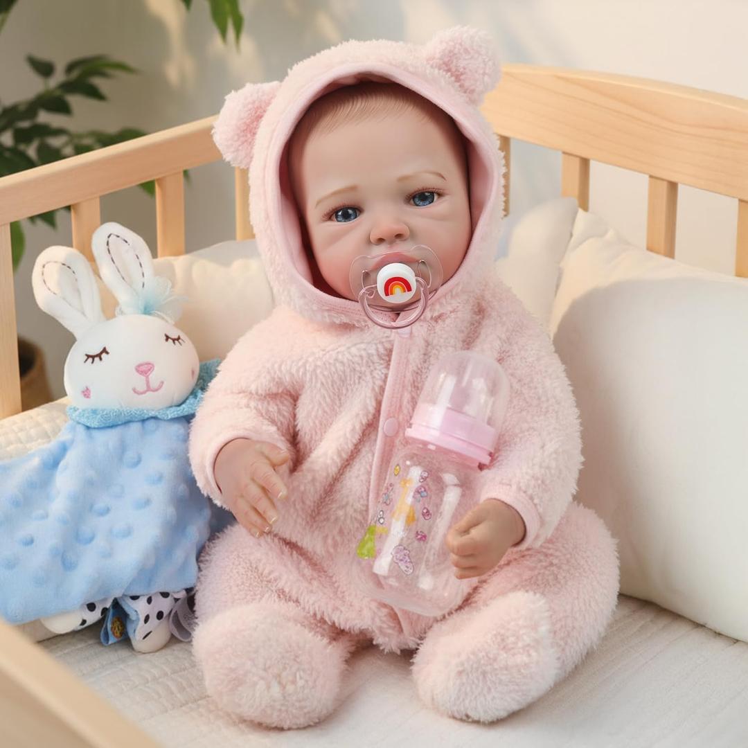 WOOROY Realistic Reborn Baby Dolls - 20 Inch Real Life Baby Doll, Lifelike Newborn Baby Girl in Pink Plush Outfit, Handmade Collectible Gift with Accessories for Kids 3+