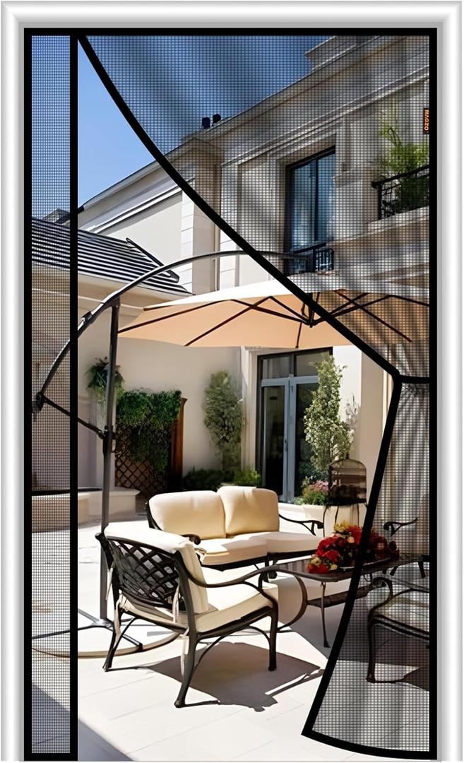 MAGZO Magnetic Screen Door Mesh 36'' x 80'', Reversible Left Right Offset Opening, Upgraded Polyester Material, Cat Friendly, Netting for Sliding Glass/Patio Doors, Annoying Creatures-Resistant, Black
