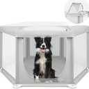 58.3"x58.3"x29.9" Large Dog Playpen Indoor, Extra Tall Puppy Playpen with Removable Roof, Sturdy Fabric Dog Pen for Medium to Large Pets, Spacious Hexagonal Pet Playpen Indoor for Comfort & Security