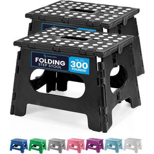 Handy Laundry Folding Lightweight Step Stool is Sturdy Enough to Support Adults and Safe Enough for Kids. Opens Easy with One Flip. Great for Kitchen, Bathroom or Bedroom. (Black | 1-Pack)