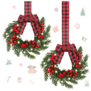 4 Pcs 9 Mini Christmas Wreath for Cabinet Greenery Norfolk Artificial Pine Red Berries Wreath for Christmas Kitchen Window Home Fireplace Mental Wall Indoor Outdoor Decor