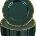 Hioasis 60pcs Green Plastic Plates - Green and Gold Disposable Dinnerware with Gold Rim, Heavy-duty, 7.5 inch, Dessert Plates for Party & Christmas& St. Patrick's Day