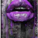 DOARTDO Purple Canvas Wall Art for Girls Bedroom Prints African American Wall Decor Purple Black and White Pictures for Lady Women Makeup Room Home Decor Framed (12.00" x 18.00")