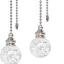 2PCS White Pull Crystal Glass Ice Cracked Ball Pull Chain for Ceiling Fan Light Decoration 50cm Extension