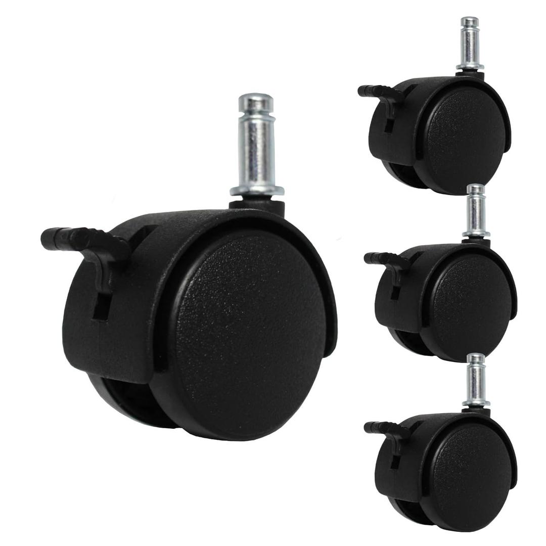 4pcs 1.5 Inch Swivel Caster Wheels Circlip Stem M8x20mm Lockable Brake 360 Degree Rotatable Rollers Small Black Nylon Castor Replacement for Furniture Table Desk Chair Stool Shelf Cabinet