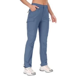 GymBrave Women's Hiking Cargo Pants Quick Dry Outdoor Camping Capris Water Resistant UPF 50 with Zipper Pockets (Medium, Long-stone Blue)