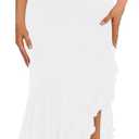 BORIFLORS Women's Elegant Bodycon Ruched Maxi Cocktail Dress Mesh Sleeveless Mermaid Ruffle Beach Wedding Guest Long Dresses, Small, White