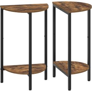 Side Table, Small End Table Set of 2, Half Round Side Table, Half Moon Table, 2-Tier Narrow Sofa Table, Nightstand with Open Sheleves, Entryway Table for Living Room, Rustic Brown ET07L2BR