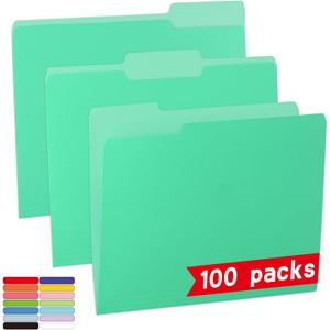 100 Packs File Folder, Light Green File Folders Letter Size, 1/ 3-Cut Tabs, 8.5x11 Inch File Folders for Office, School and Home, Organizer Documents