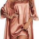 Ekouaer Sleepwear Women's Satin Nightgown with Robes Set 2 Piece Sexy Lace Cami Nightwear size XL