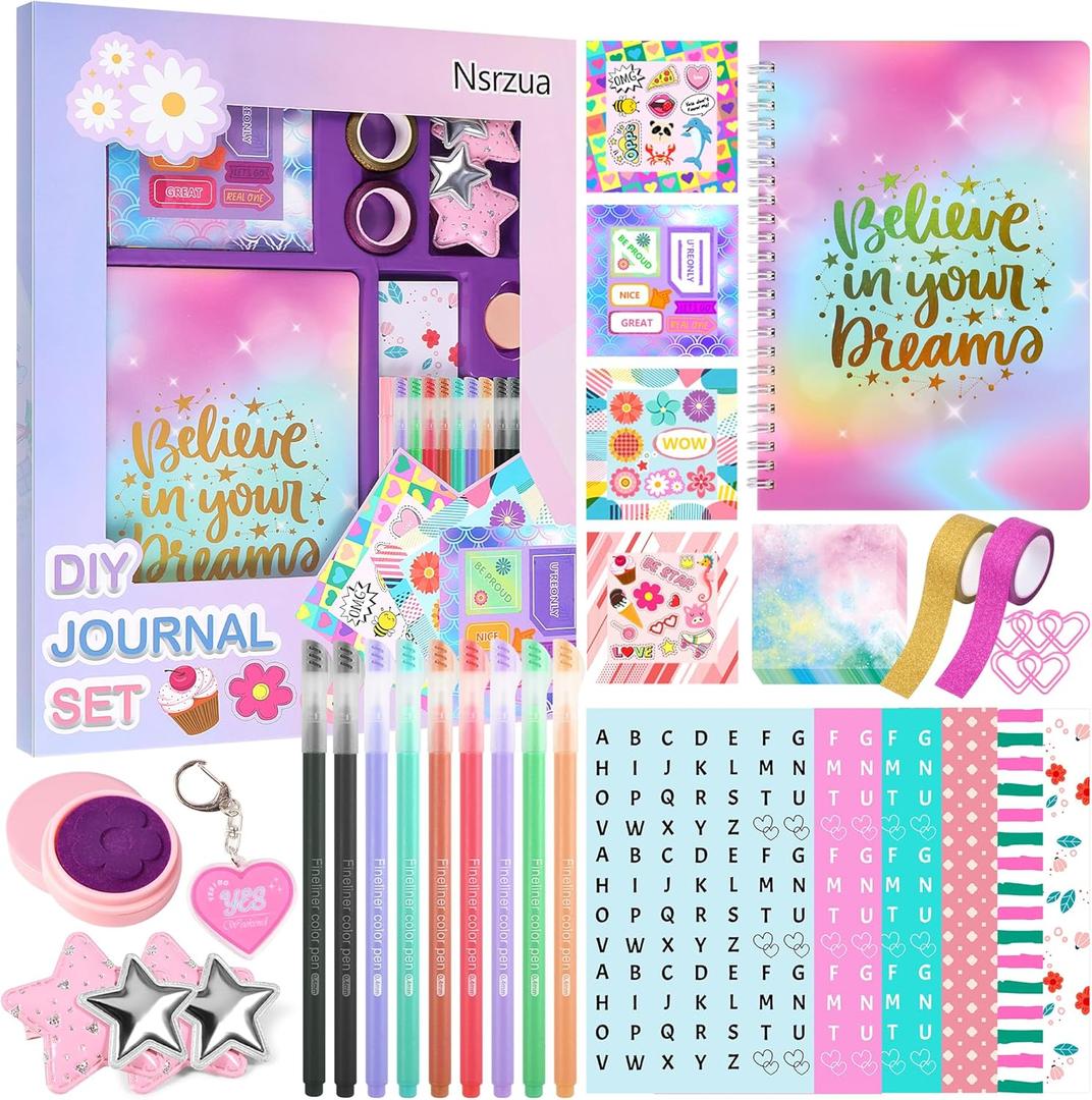 Gifts for 8 9 10 11 12 13 14 Year Old Girl - DIY Journal Kit for Girls,Toys for Ages 8-14 and Birthday Gifts for Girls,Fun, Cute Art & Crafts Kits,Scrapbook & Diary Supplies Toy Set