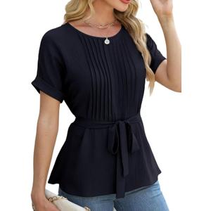 CiCiBird Women Dressy Casual Blouses Summer Peplum Tops Work Pleated Blouse (Black, M)
