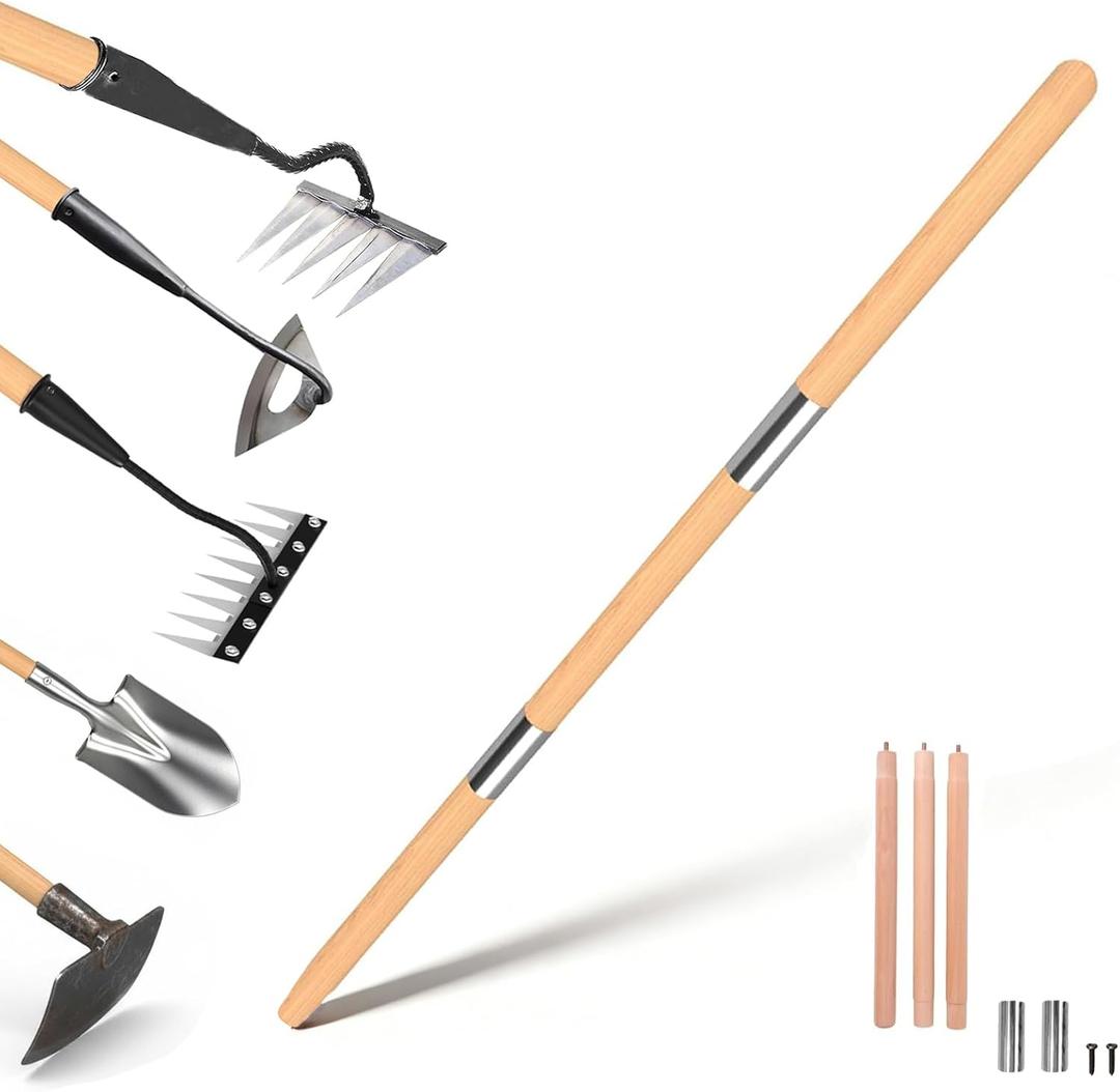 BuerKeo Wooden Hoe Handle Replacement, 47 Inch Length Wooden Pole & Rake Garden Tool Replacement Handle, 1.3 Inch Diameter Long Tapered Handles for Hollow Hoe Fork Shovels Tamper Gardening Tools