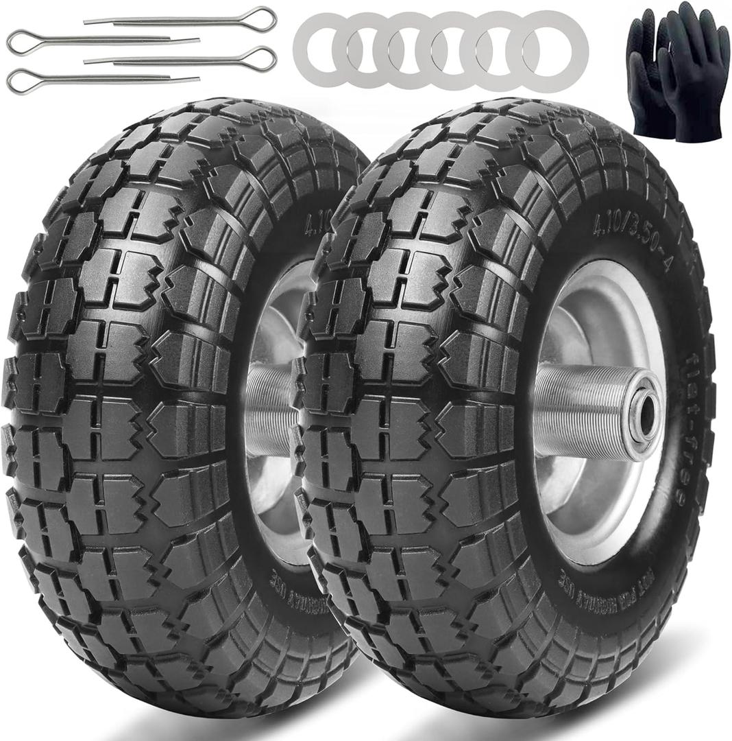 4.10/3.504 Tires and Wheels, Replacement Pneumatic Tire10Inch Wheel with 5/8" Bearings Compatible with Hand Truck, Wheelbarrow, Wagon, Gorilla Carts Tires(Silver, 2PCS) P096