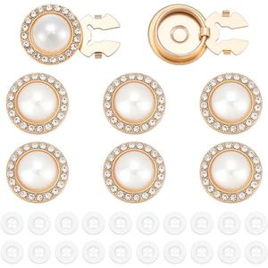 8Pcs Pearl Rhinestone Button Covers Alloy Flat Round White Button Cover Cufflinks with 20Pcs Plastic Buttons No Sewing Sleeve Clothing Buttons Clips for Birthday Christmas Wedding Gifts