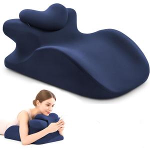 Memory Foam Wedge Pillow - Ergonomic Reading & Bed Wedge Pillow for Sleeping, Back Support, Acid Reflux, and Leg Elevation - Multi-Level Support with Removable & Washable Cover (Blue)