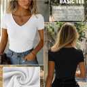 Ficerd 3 Pack Women's Short Sleeve Cotton T-Shirts V Neck Ribbed Slim Fit Tops Ladies' Casual Summer Basic Tee (L)