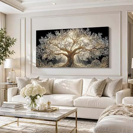 Large Gold Wall Art Framed Tree Of Life Artwork for Living Room 29" x 58"