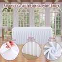 5 Pack White Spandex Table Cloths for 6 Foot Rectangle Tables, Wrinkle Free Fitted Table Covers 6 Ft Stretch Polyester Tablecloths with Skirt for Party Banquet Wedding Birthday Christmas