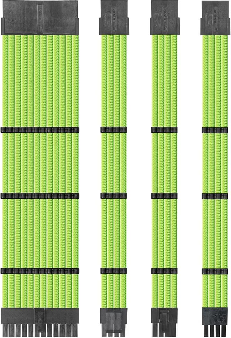 upHere PSU Cable Extension kit Sleeved Cable Custom Power Supply Sleeved Extension 18 AWG 24-PIN 4+4 PIN 6+2 PIN with Combs- Green (19.7 inch / 50 CM),SC503