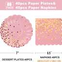 80PCS Pink and Gold Paper Plates Napkins Party Supplies,7 Inch Gold Dot Dessert Plate & 6.5 Inch Napkin,Disposable Tableware Set for Weddings, Birthday,Anniversaries,Graduation,40 Guests