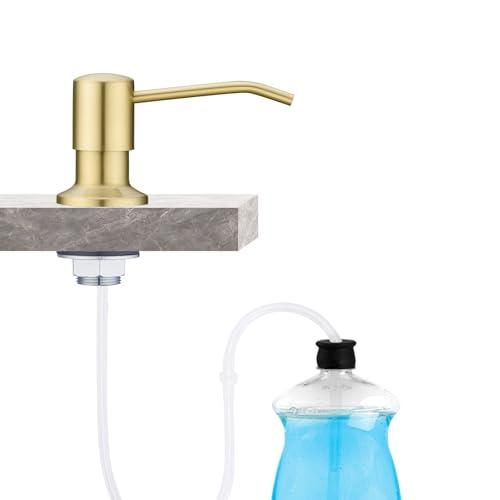 Fonveth Built in Sink Soap Dispenser with 47'' Tube for Kitchen Sink Brushed Champagne Gold Stainless Steel Pump Head with 17 OZ Bottle