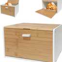 MinBoo Bread Box - Bamboo Bread Box for Kitchen Countertop, Large Capacity Kitchen Countertop Organizer Storage Bread Container Keep Fresh 14.1"x9"x8.3" (Need Assembly) (white&Bamboo)