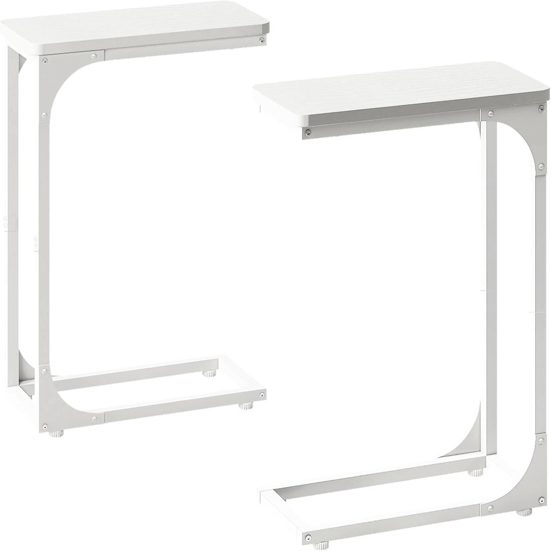 Narrow C Table Side Table Set of 2 - Slim Couch Tray Tables Skinny Thin Small Farmhouse Living Room Sets, White (YH017-18WW)