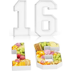 HILAVO Cardboard Number for Charcuterie, 13.7" Cardboard Number 16 Set Fillable Number for Food Paper Mache Number Boxes for Cupcake Candy Sweet 16th Birthday Anniversary Party Decorations
