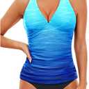 Holipick Two Piece Tankini Bathing Suits for Women Tummy Control Swimsuits Sexy V Neck Halter Tankini Top with Bikini Bottom (XL)