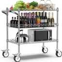 Leteuke 3 Tier Rolling Carts with Wheels, Heavy Duty Rolling Utility Cart,NSF Commercial Grade Metal Cart with Handle&Shelf Liner,Trolley Serving Cart for Kitchen,Restaurant,Plant Display,Chrome