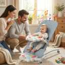 Portable Baby Bouncer Seat 0-18 Months,Detachable Piano & Hanging Toys,3-Level Recline (Rock/Fix),Foldable with Quiet Wheels,Baby Shower