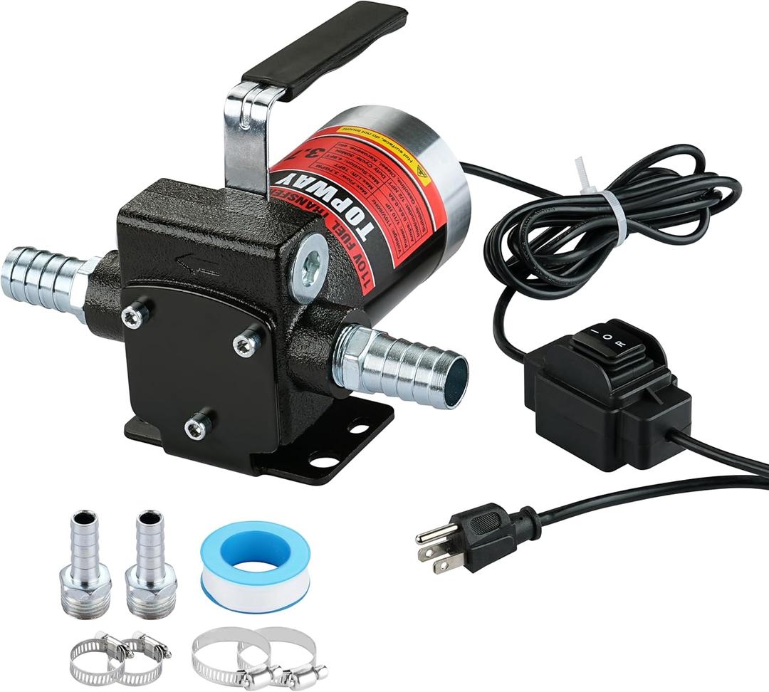 TOPWAY 110V AC Gasoline Fuel Pump 3.7GPM Self-priming Oil Transfer Pump With Handle, Reversible Pumping, Overheat Protection, Explosion-Proof, for Gasoline Fuel Diesel Kerosene Removal