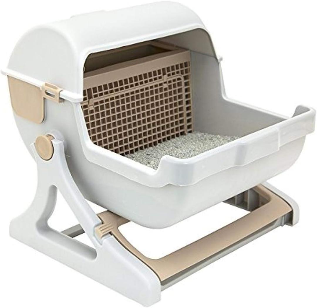 Le you pet semi-automatic quick cleaning cat litter box, Luxury cat toilet(white / milk brown)