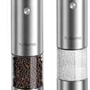 Electric Salt and Pepper Grinder Set, USB Rechargeable, Stainless Steel Automatic Salt and Pepper Mill Grinder with Adjustable Coarseness, Electric Salt Shakers, LED Light, Refillable (2 Packs)