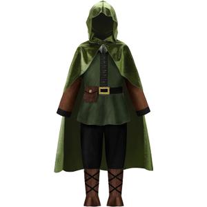 ReliBeauty Kids Archer Costume Boys Girls Hunter Costume with Cape, Green, (12/160)