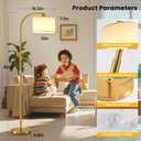Tall Floor Lamp for Living Room,65'' Modern Standing Lamps with 9W LED Bulb,Elegant Floor Light with Fabric Shade,Gold Tall Lamp for Bedroom Office Study Room Corner Dining Room