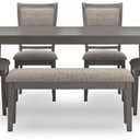 Rustic Solid Wood 6-Pieces Dining Table Set with Bench & 4 Chairs for 6 Kitchen Table Set with Rectangular Table for Dining Room, Farmhouse Kitchen Set Dining Chairs Set of 6 (Grey)