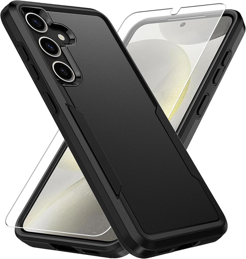 for Samsung Galaxy S25 Case with HD Screen Protector, Dual Layer Military Grade Drop Tested, Heavy Duty Rugged Shockproof Non-Slip Outdoor Protective Cover, Black